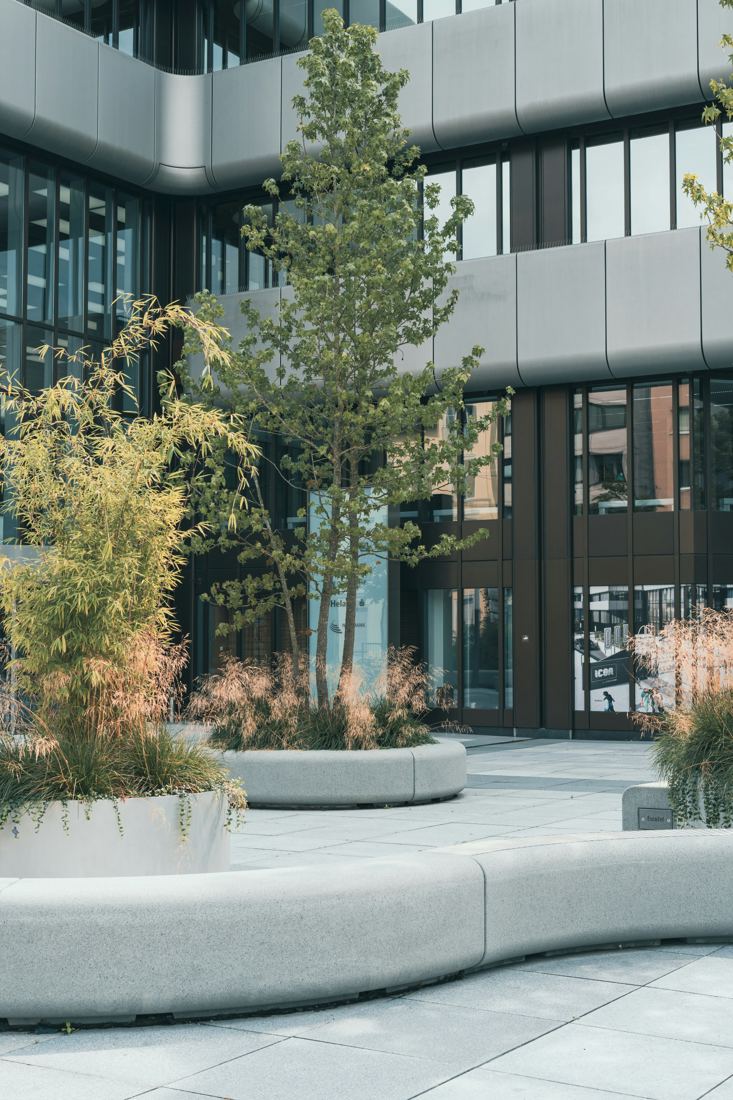 Commercial courtyard with planters